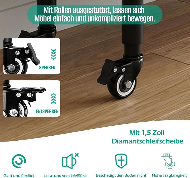 OJTOJT 4 db állítható magasságú bútorláb kerekekkel, 360 fokban forgó görgő, 245-360 mm, fekete kanapé ágy szekrény asztal
