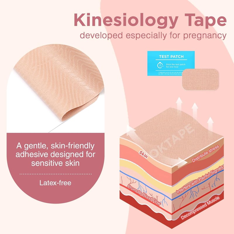 OK TAPE Kismama bőrszínű kinezio has- és medencetámogató tapasz extra széles 7.5x35 cm + 7.