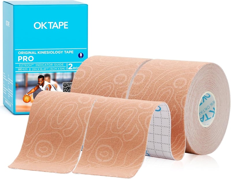OK TAPE Pro Kinezio Tape 5cm x 5m Vízálló Rugalmas Tekercs Térdfájdalom Könyök Váll (2db Bézs)