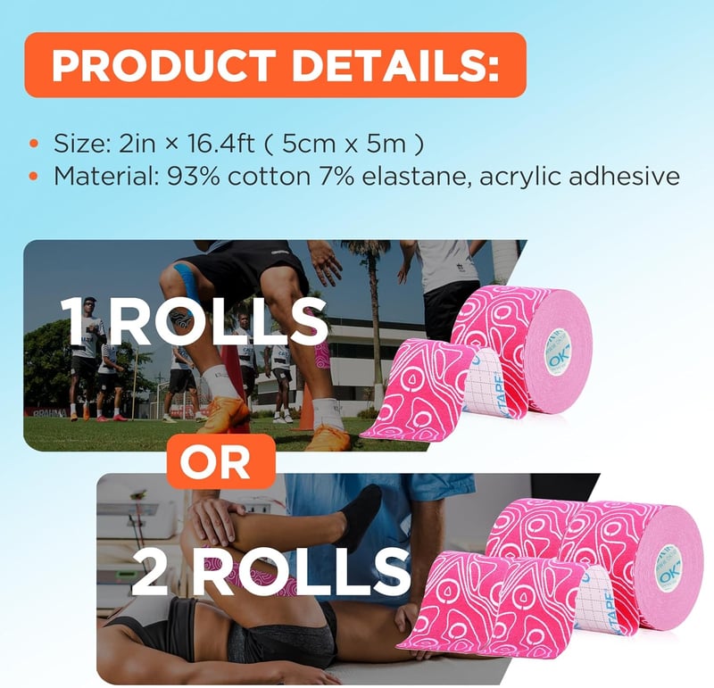 OK TAPE Pro Kinezio Tape 5cm x 5m Vízálló Rugalmas Tekercs Térdfájdalom Könyök Váll (2db Bézs)