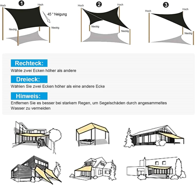 OKAWADACH UV Védő Árnyékvászon 2x3m Bézs - Terasz és Kert Árnyékoláshoz - 2m*2m*2m, Sandy Beige