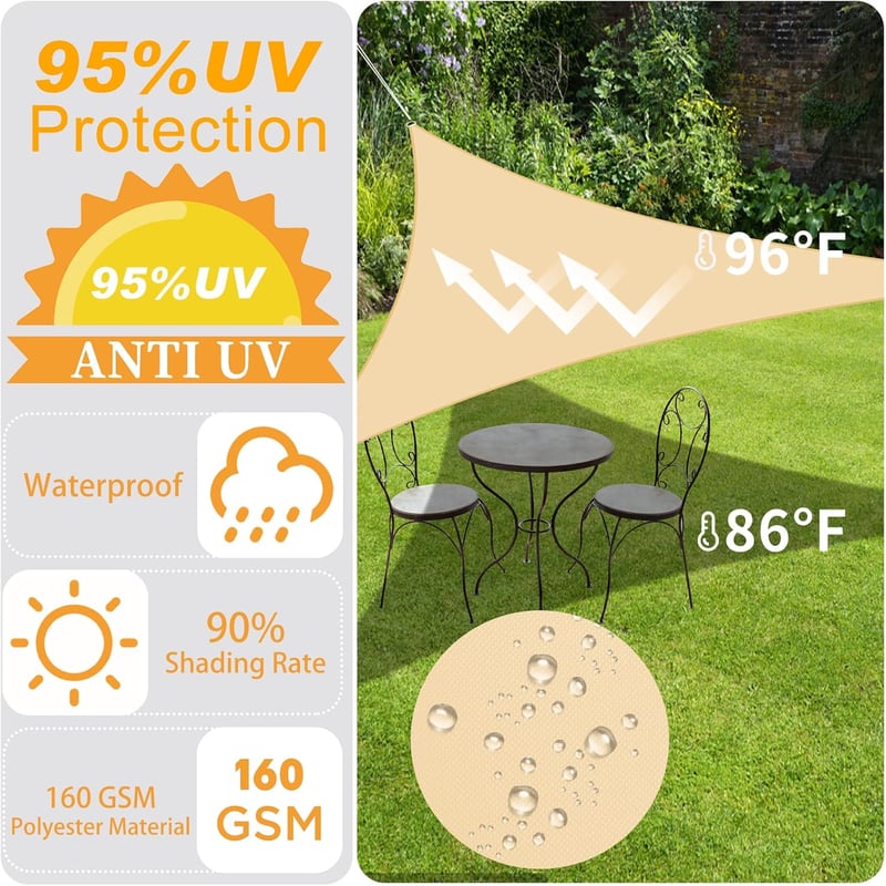 OKAWADACH UV Védő Árnyékvászon 2x3m Bézs - Terasz és Kert Árnyékoláshoz - 2m*2m*2m, Sandy Beige