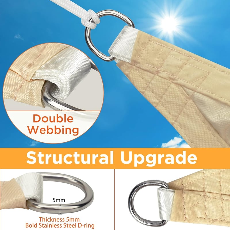 OKAWADACH UV Védő Árnyékvászon 2x3m Bézs - Terasz és Kert Árnyékoláshoz - 2m*2m*2m, Sandy Beige