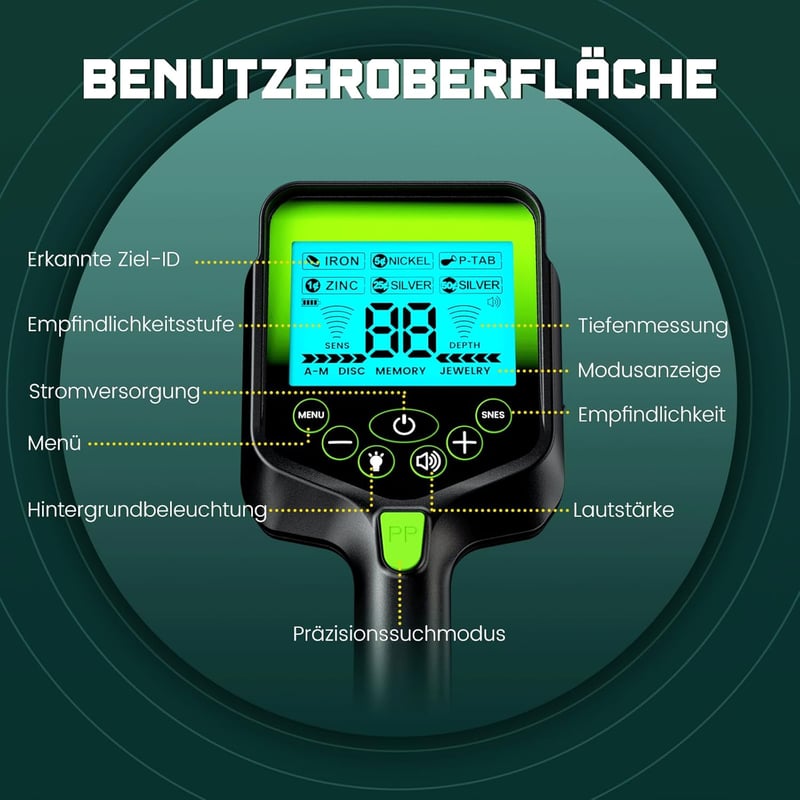 OKESAM Professzionális Fémkereső Felnőtteknek és Gyerekeknek - Vízálló Aranykereső LCD Kijelzővel, 10 Hüvelykes Tekerccsel, 2000 mAh Akkumul