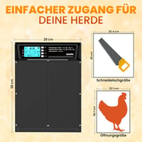 OKKÖBI Automata napelemes csirkeajtó Extra Large LCD kijelzővel, távirányítóval - fekete - 28,7x22,1 cm nyílás 9