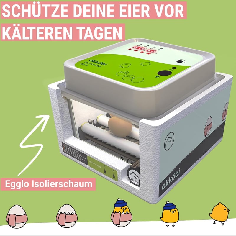 Okköbi OBI-12 Automata Tojáskeltető 12 Tojáshoz - Digitális Kijelző, Hőmérséklet és Páratartalom Szabályozás, Beépített Tojásforgató