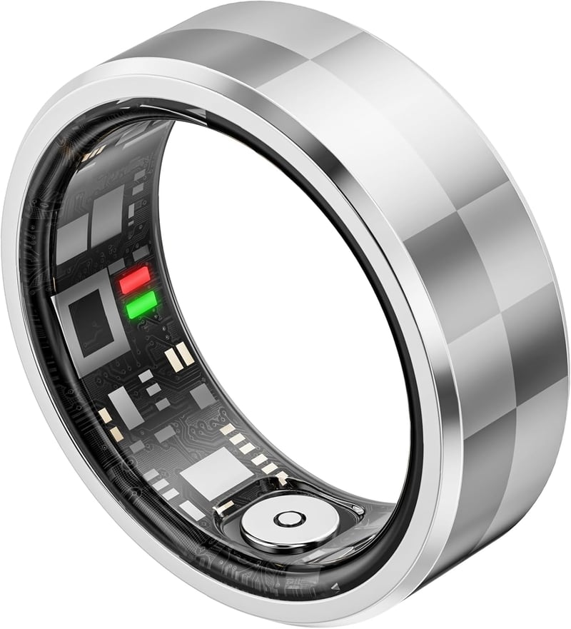 Okosgyűrű - 5ATM Vízálló Aktivitásmérő Ezüst Színben, Alvásfigyelő, Lépésszámláló, Bluetooth Fitness Tracker Férfiaknak és Nőknek