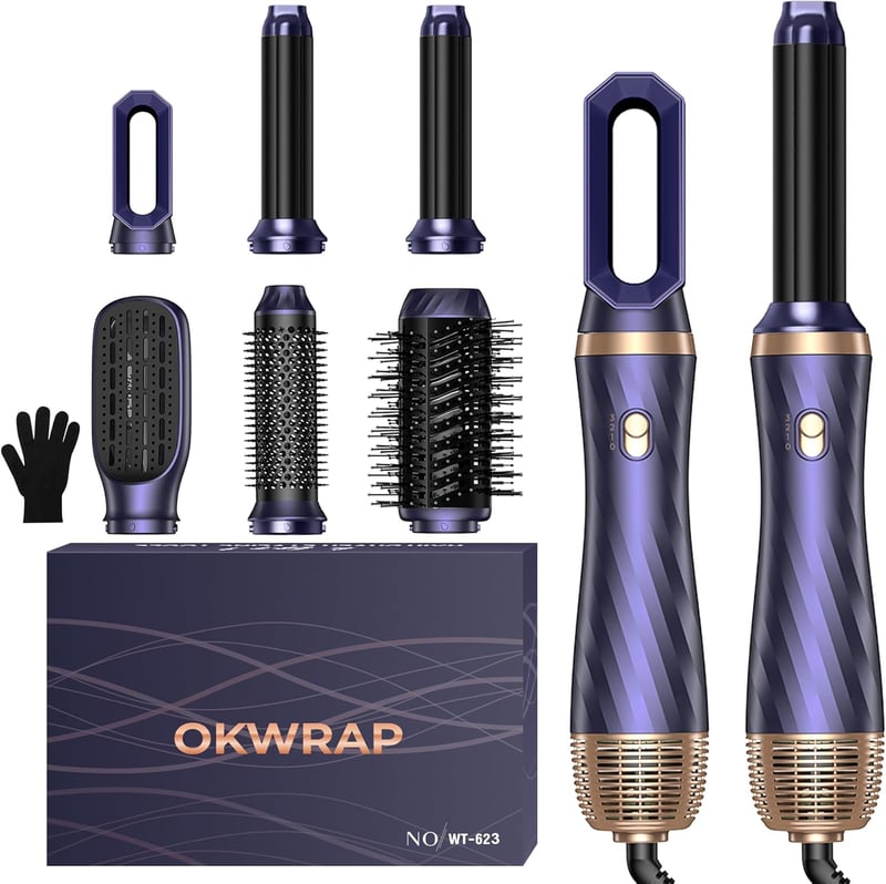 OKWRAP 6 az 1-ben Hajstyler Szett Hajszárító Göndörítő Kefe Automata Volumen