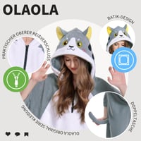 Poncho de baie din microfibră pentru adulți OLAOLA, poncho de surf cu glugă și buzunare, prosop cu uscare rapidă pentru schimbat, pentru plajă, model cu pisici 6