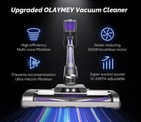 OLAYMEY V900 Vezeték Nélküli Porszívó 30000PA Szívóerővel - 6 az 1-ben Akkumulátoros Kézi Porszívó 50 Perces Üzemidővel Padlóhoz és Szőnyegh 2