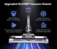 OLAYMEY V900 Vezeték Nélküli Porszívó 300W/40KPa - 50 Perces Üzemidő, LED Világítás, HEPA Szűrő, Szőnyegre és Kemény Padlóra 3