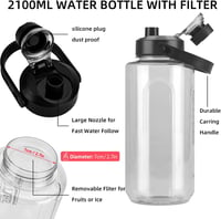 Olerd 2 Literes Ivópalack Gyümölcsszűrővel - 2100ml BPA-mentes Kulacs Fogantyúval, Szivárgásmentes Sportpalack Túrázáshoz, Edzéshez, Kerékpá 2
