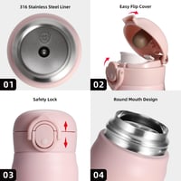 Olerd 500ml rozsdamentes acél termosz - hideg-meleg tartó, szorítható, sport és iskolai vízpalack rózsaszín 5