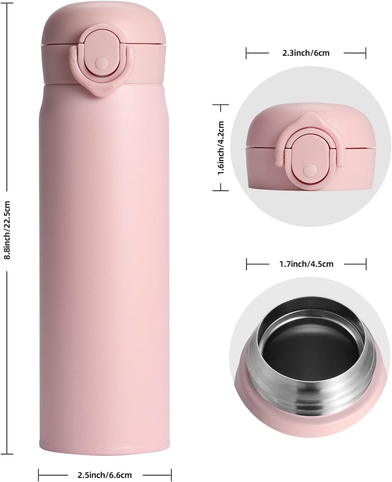 Olerd 500ml rozsdamentes acél termosz - hideg-meleg tartó, szorítható, sport és iskolai vízpalack rózsaszín
