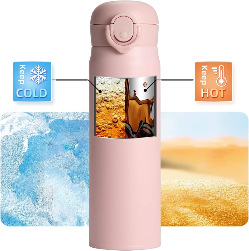 Olerd 500ml rozsdamentes acél termosz - hideg-meleg tartó, szorítható, sport és iskolai vízpalack rózsaszín