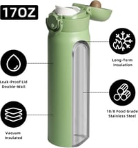 Olerd 500ml rozsdamentes acél termosz palack Fekete - hideg meleg italtartó 2