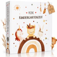 Dosar cu inele OLGS Meine Kindergartenzeit Boho pentru copii, album pentru amintiri de la grădiniță, cu animale, DIN A4, curcubeu, unicorn, leu, iepuraș 1