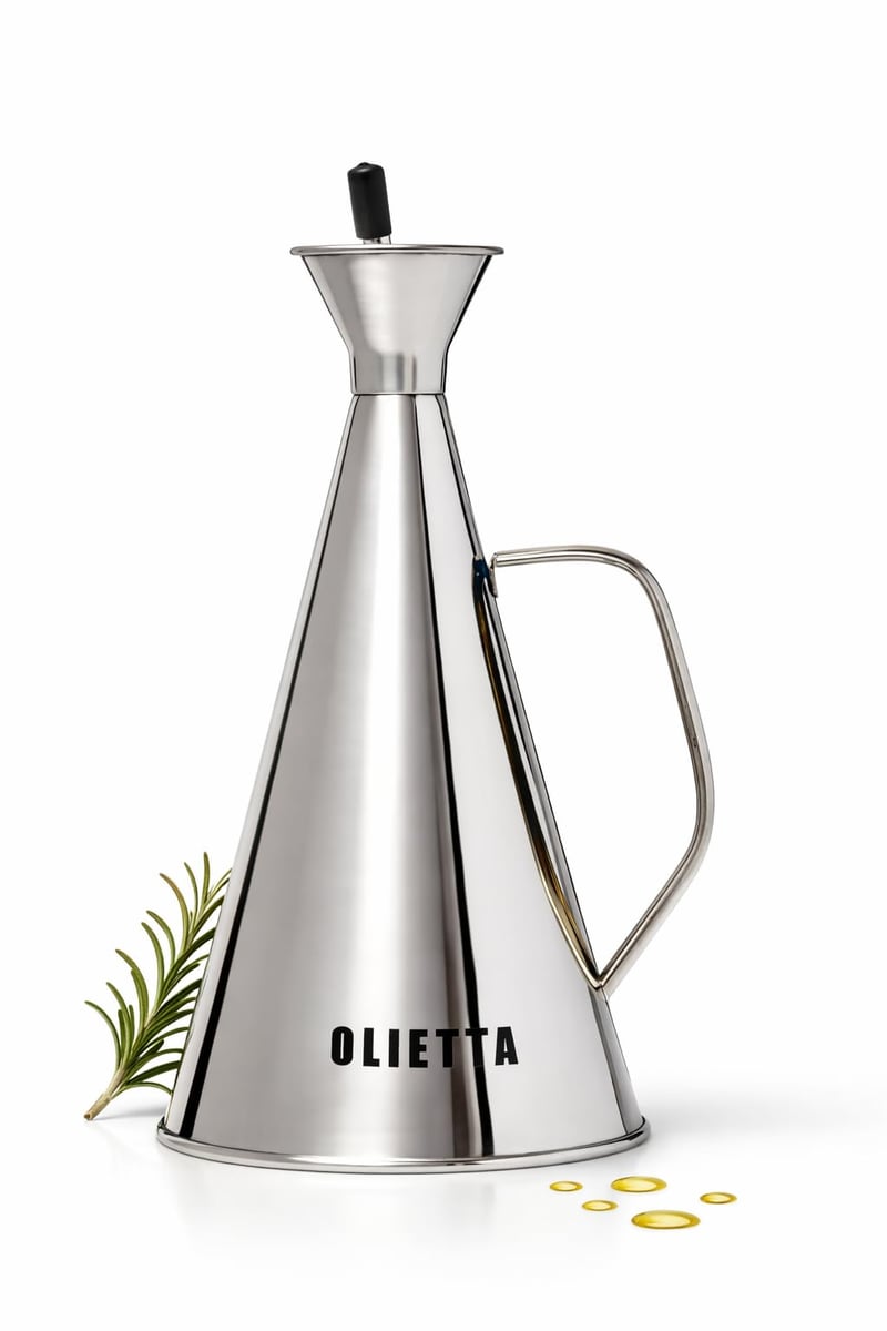 Olietta Nerezová nádoba na olej 500 ml – Dávkovač olivového oleja s nálevkou, ktorý nekvapká a netečie, ľahko čistiteľná olejnička
