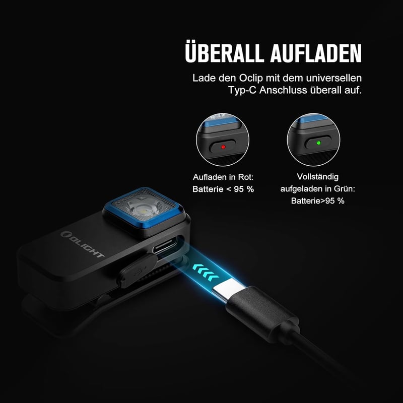 OLIGHT Oclip Mini LED zseblámpa piros fénnyel, 300 lumen USB-C töltős - Black
