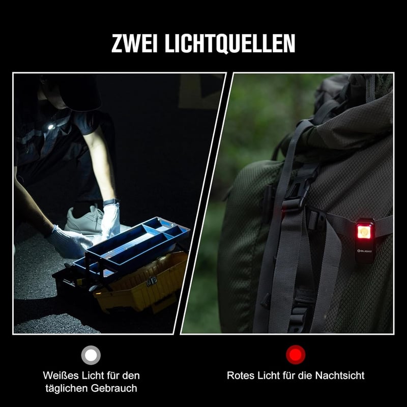 OLIGHT Oclip Mini LED zseblámpa piros fénnyel, 300 lumen USB-C töltős - Black