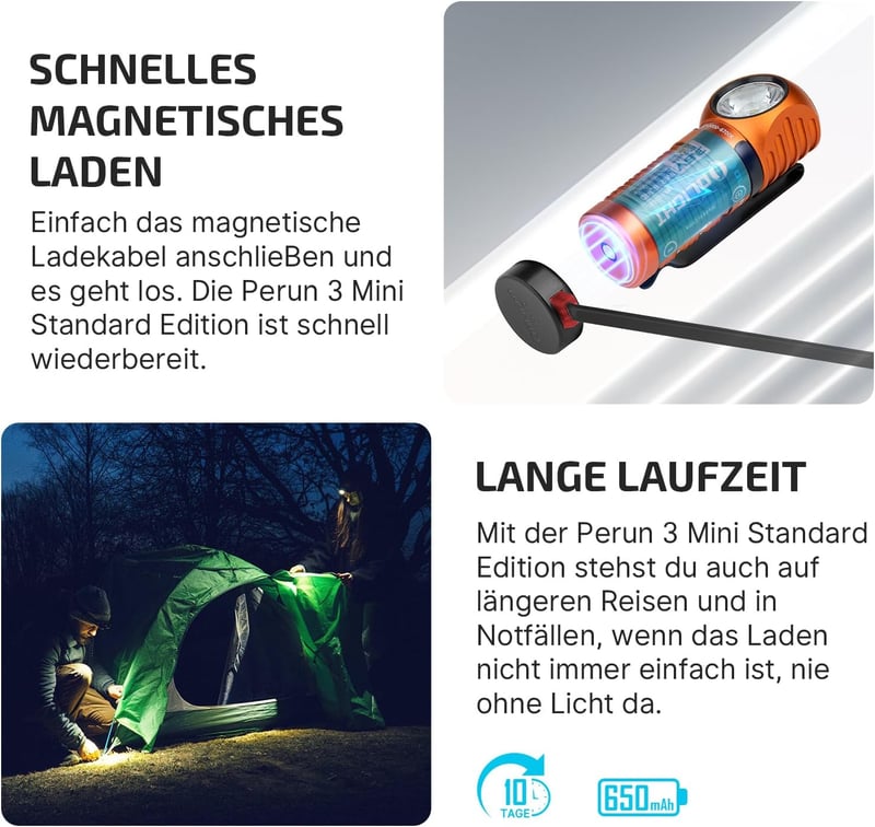 OLIGHT Perun 3 Mini fejlámpa 1250 lumen, vízálló, piros fény, 8 mód - Orange