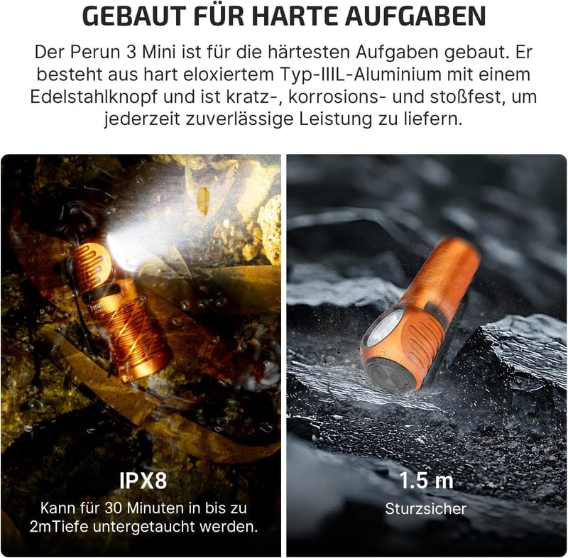 OLIGHT Perun 3 Mini fejlámpa 1250 lumen, vízálló, piros fény, 8 mód - Orange
