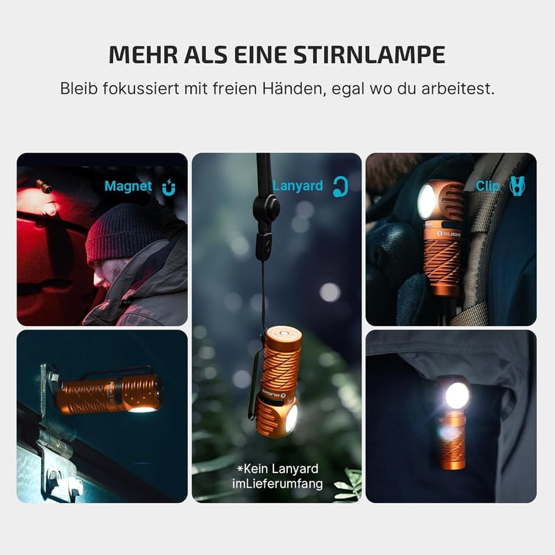 OLIGHT Perun 3 Mini fejlámpa 1250 lumen, vízálló, piros fény, 8 mód - Orange