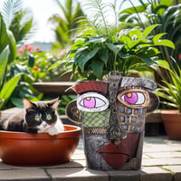Oliruim 18,5 cm-es apstraktna tegla za cvijeće s velikim licem i drenažnim otvorom, dekorativna posuda s motivom šarenih grafita za sobne i vanjske biljke, retro 5