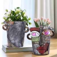 Oliruim 18,5 cm-es apstraktna tegla za cvijeće s velikim licem i drenažnim otvorom, dekorativna posuda s motivom šarenih grafita za sobne i vanjske biljke, retro 3