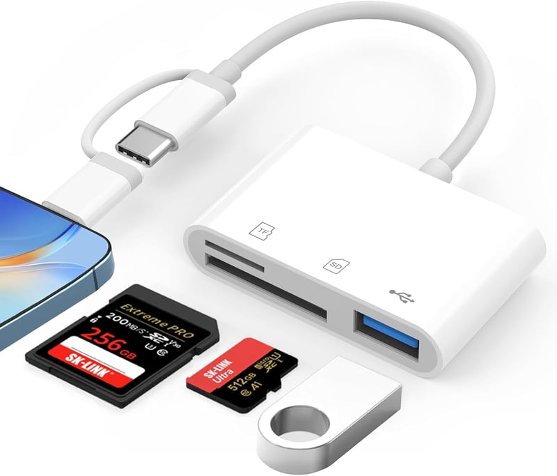Oliveria 3 az 1-ben SD Kártyaolvasó iPhone iPad Készülékekhez - Type-C Adapter iPhone 15/14/Pro/Max/Plus és MacBook Kompatibilis