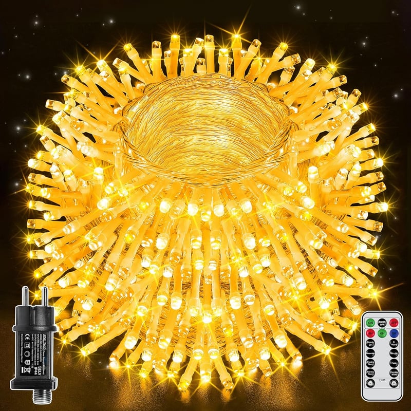 Ollny 100m 1000 LED kültéri tündérfény távirányítóval, 8 üzemmód, IP44 vízálló, meleg fehér