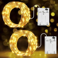 Ollny 2 db 10m-es LED Tündérfény - 100 LED Elemes Rézhuzalos Fényfüzér IP44 Vízálló Dekoráció Esküvőre, Partira, Karácsonyra (Meleg Fehér) 1