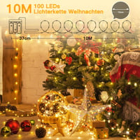 Ollny 2 db 10m-es LED Tündérfény - 100 LED Elemes Rézhuzalos Fényfüzér IP44 Vízálló Dekoráció Esküvőre, Partira, Karácsonyra (Meleg Fehér) 2