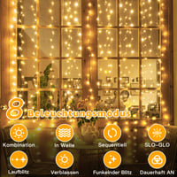 Svetelná záclona Ollny s 200 LED diódami, USB pripojenie, teplá biela, 2x2 m, 8 režimov svietenia, vianočná dekorácia do interiéru 4