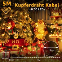 Ollny 2 db 5m-es LED Tündérfény Elemmel - 50 LED-es Vízálló Rézhuzalos Beltéri Fényfüzér Dekorációhoz, Esküvőre, Partikra (Meleg Fehér) 2