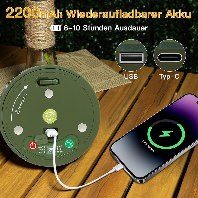 Ollny Camping Fairy Lights 10m Hordozható Töltödhető Kültéri Lámpa
