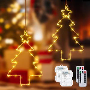 Ollny božićna LED dekoracija za prozor u obliku drvca - toplo bijela - 60 LED dioda, 2 komada