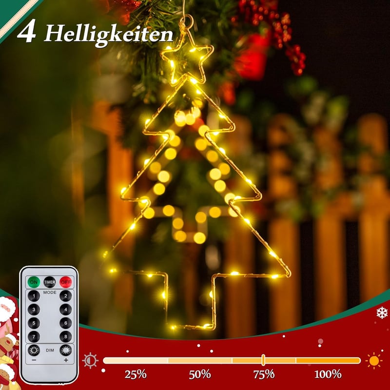 Ollny Karácsonyi LED Fa Ablakdísz Meleg Fehér 60 LED 8 Mód 2db