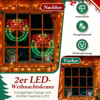 Ollny Karácsonyi LED Koszorú Ablakdísz 160 LED 8 Mód Időzítő 2db Piros Zöld 4