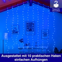 Ollny LED Fényfüggöny 2x2m, 200 LED, USB, Kék - Vízálló Villogó Fénysor 10 Akasztóval Beltéri és Kültéri Dekorációhoz, Karácsonyra, Falra - Blue 2