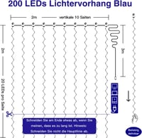 Ollny LED Fényfüggöny 2x2m, 200 LED, USB, Kék - Vízálló Villogó Fénysor 10 Akasztóval Beltéri és Kültéri Dekorációhoz, Karácsonyra, Falra - Blue 4