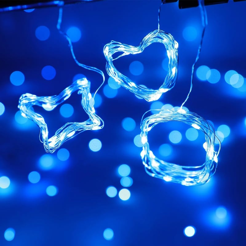Ollny LED Fényfüggöny 2x2m, 200 LED, USB, Kék - Vízálló Villogó Fénysor 10 Akasztóval Beltéri és Kültéri Dekorációhoz, Karácsonyra, Falra - Blue
