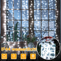Ollny LED Fényfüggöny 3x3m - 300 LED Fehér Vízálló USB Tündérfény Beltéri/Kültéri Dekoráció Falra, Ablakra, Erkélyre, Karácsonyi Partikra 5