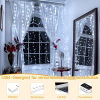 Ollny LED Fényfüggöny 3x3m - 300 LED Fehér Vízálló USB Tündérfény Beltéri/Kültéri Dekoráció Falra, Ablakra, Erkélyre, Karácsonyi Partikra 3