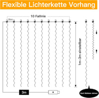 Ollny LED Fényfüggöny 3x3m - 300 LED Fehér Vízálló USB Tündérfény Beltéri/Kültéri Dekoráció Falra, Ablakra, Erkélyre, Karácsonyi Partikra 7