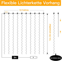 Ollny LED Fényfüggöny 3x3m - 300 LED Meleg Fehér LED fény - Vízálló USB Világítás Kültéri/Beltéri Használatra - Karácsonyi Dekoráció Falra 7