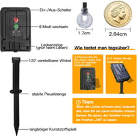 Ollny Napelemes Kerti Fényfüzér 12m 100 LED - Színes, Vízálló IP65, 8 Világítási Mód, Kültéri Dekoráció Kertbe, Teraszra, Erkélyre 9