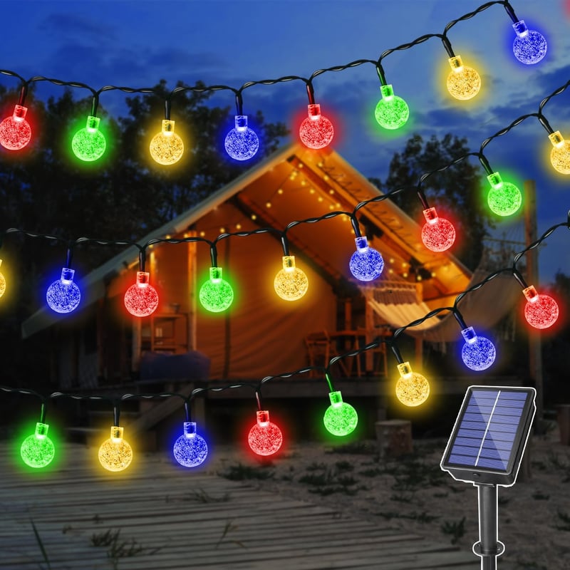 Ollny Napelemes Kerti Fényfüzér 12m 100 LED - Színes, Vízálló IP65, 8 Világítási Mód, Kültéri Dekoráció Kertbe, Teraszra, Erkélyre