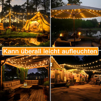 Ollny Napelemes Kerti Fényfüzér 8m 60 LED Meleg Fehér - IP65 Vízálló Kültéri Világítás 8 Üzemmóddal Kerthez Teraszhoz Erkélyhez Esküvőre 6