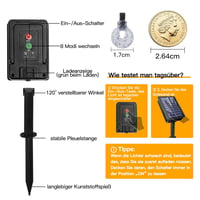 Ollny Napelemes Kerti Fényfüzér 8m 60 LED Meleg Fehér - IP65 Vízálló Kültéri Világítás 8 Üzemmóddal Kerthez Teraszhoz Erkélyhez Esküvőre 9
